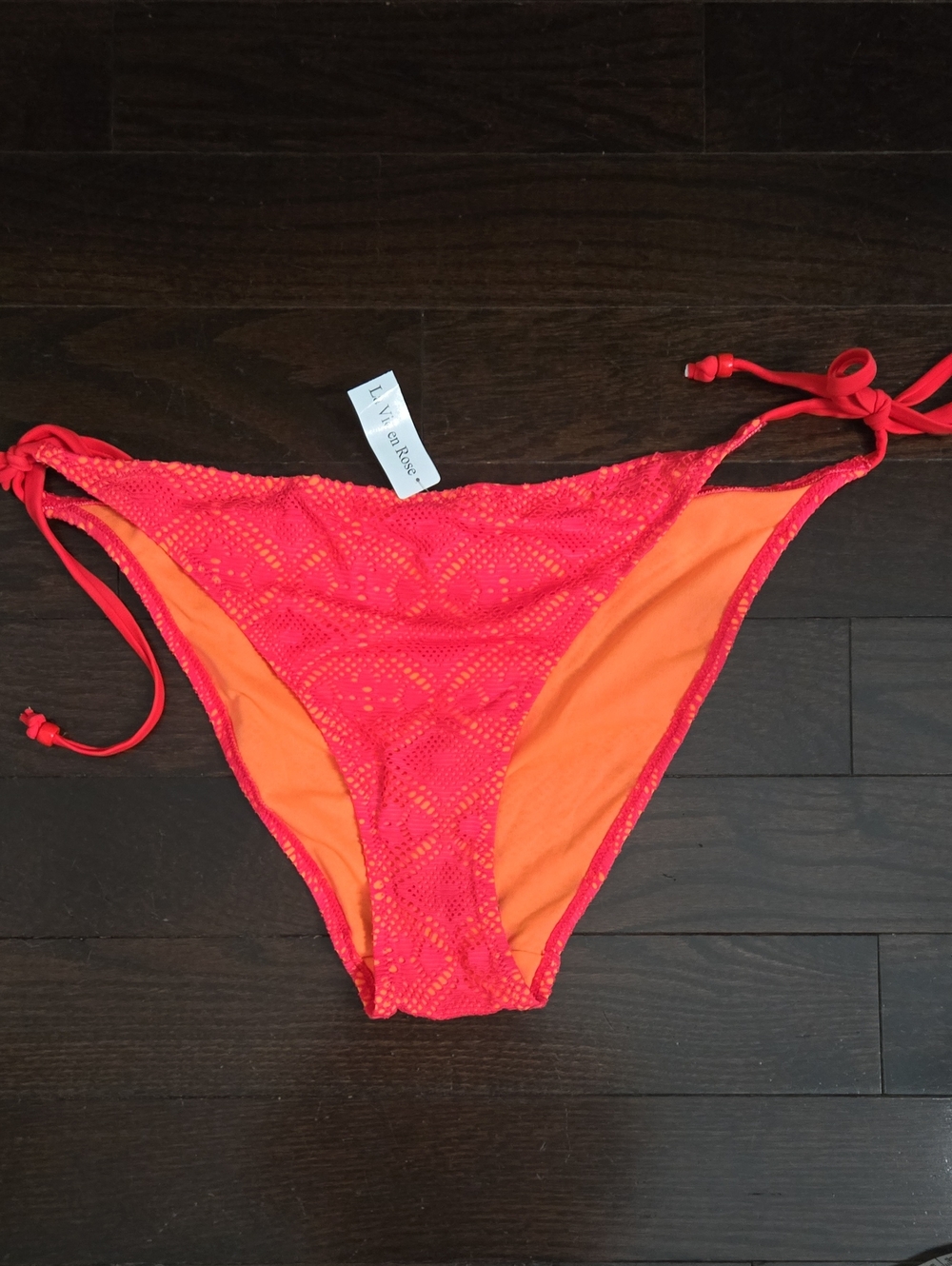 La Vie En Rose Pink & Orange Crochet Tie-Side Bikini Bottom